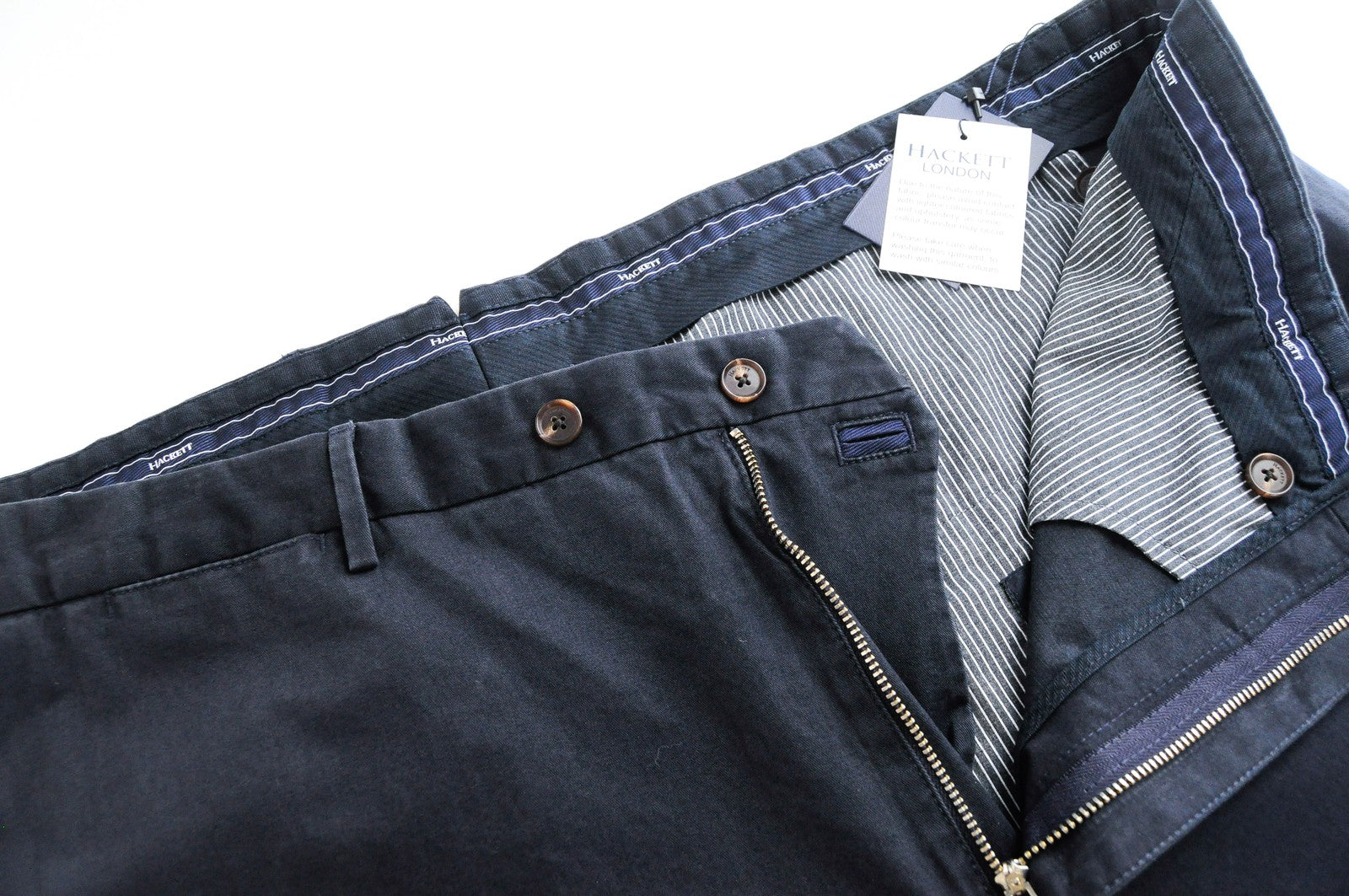 HACKETT Sanderson Men Trousers UK44L Navy Chino Styled Low Stretch Twill Zip