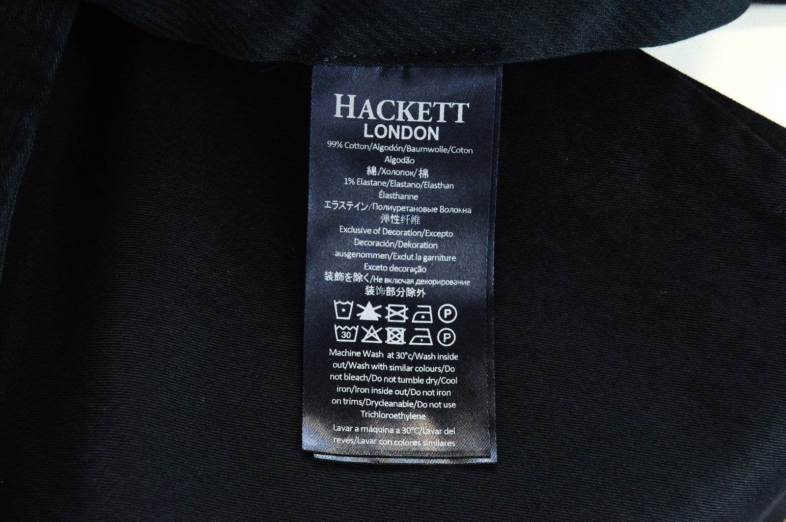 HACKETT Sanderson Men Trousers UK44L Navy Chino Styled Low Stretch Twill Zip