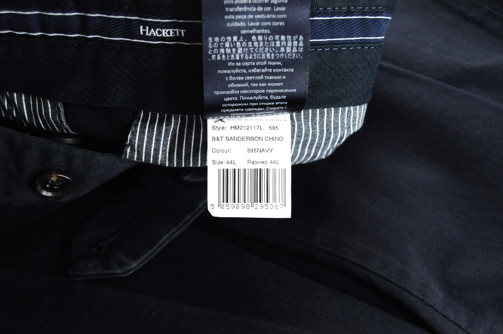 HACKETT Sanderson Men Trousers UK44L Navy Chino Styled Low Stretch Twill Zip