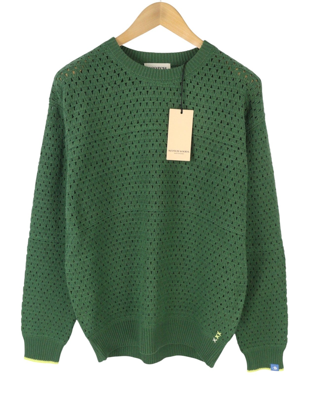 SCOTCH & SODA Men Jumper L Green Open Knit Crew Neck Long Sleeved Pull On