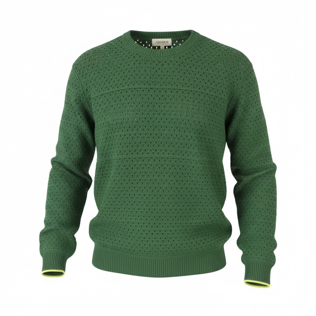 SCOTCH & SODA Men Jumper L Green Open Knit Crew Neck Pull On