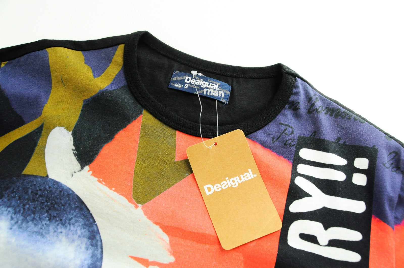 DESIGUAL ES Edmund Men T-Shirt S Printed Slang Crew Neck Colourful Jersey