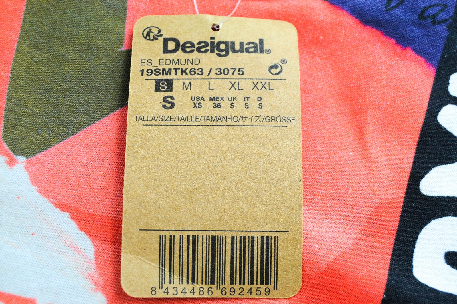 DESIGUAL ES Edmund Men T-Shirt S Printed Slang Crew Neck Colourful Jersey