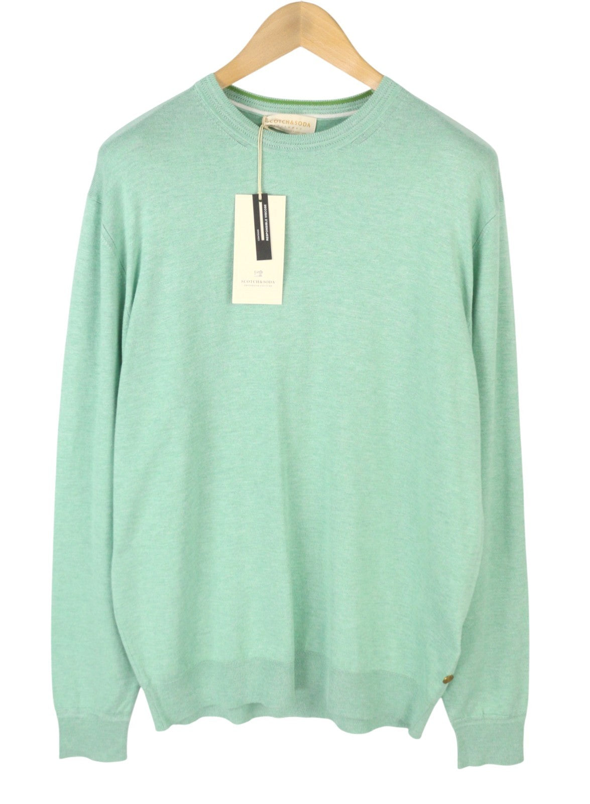 SCOTCH & SODA Men Jumper L Green Melange Tight Knit Crew Neck Pull On