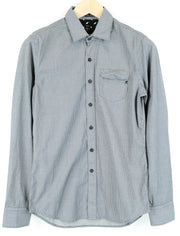 REPLAY Men Shirt S Grey Long Sleeved Patterned Spread Collared Pure Cotton