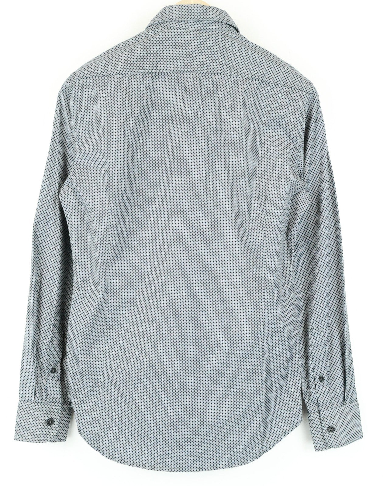 REPLAY Men Shirt S Grey Long Sleeved Patterned Spread Collared Pure Cotton