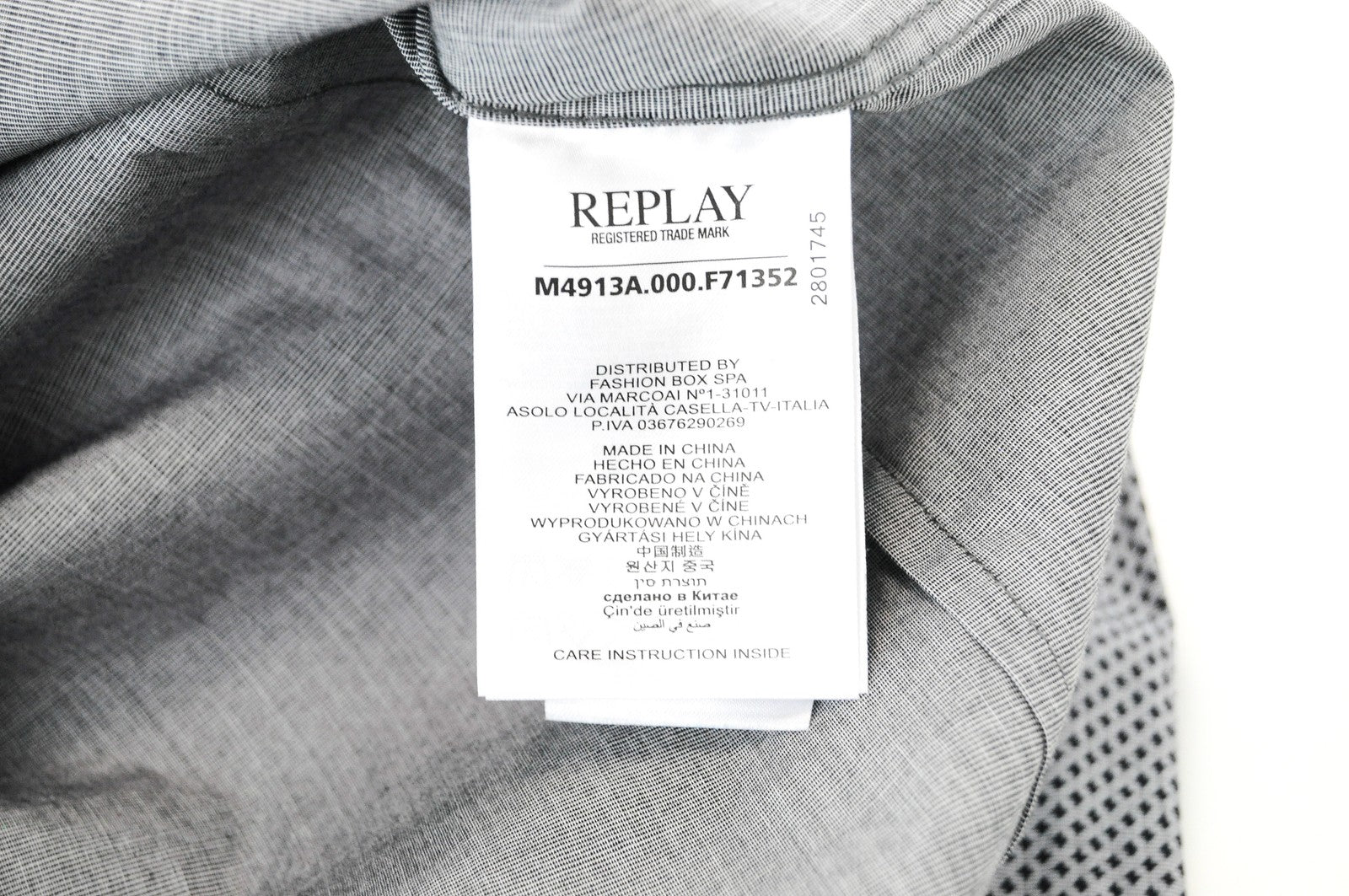 REPLAY Men Shirt S Grey Long Sleeved Patterned Spread Collared Pure Cotton