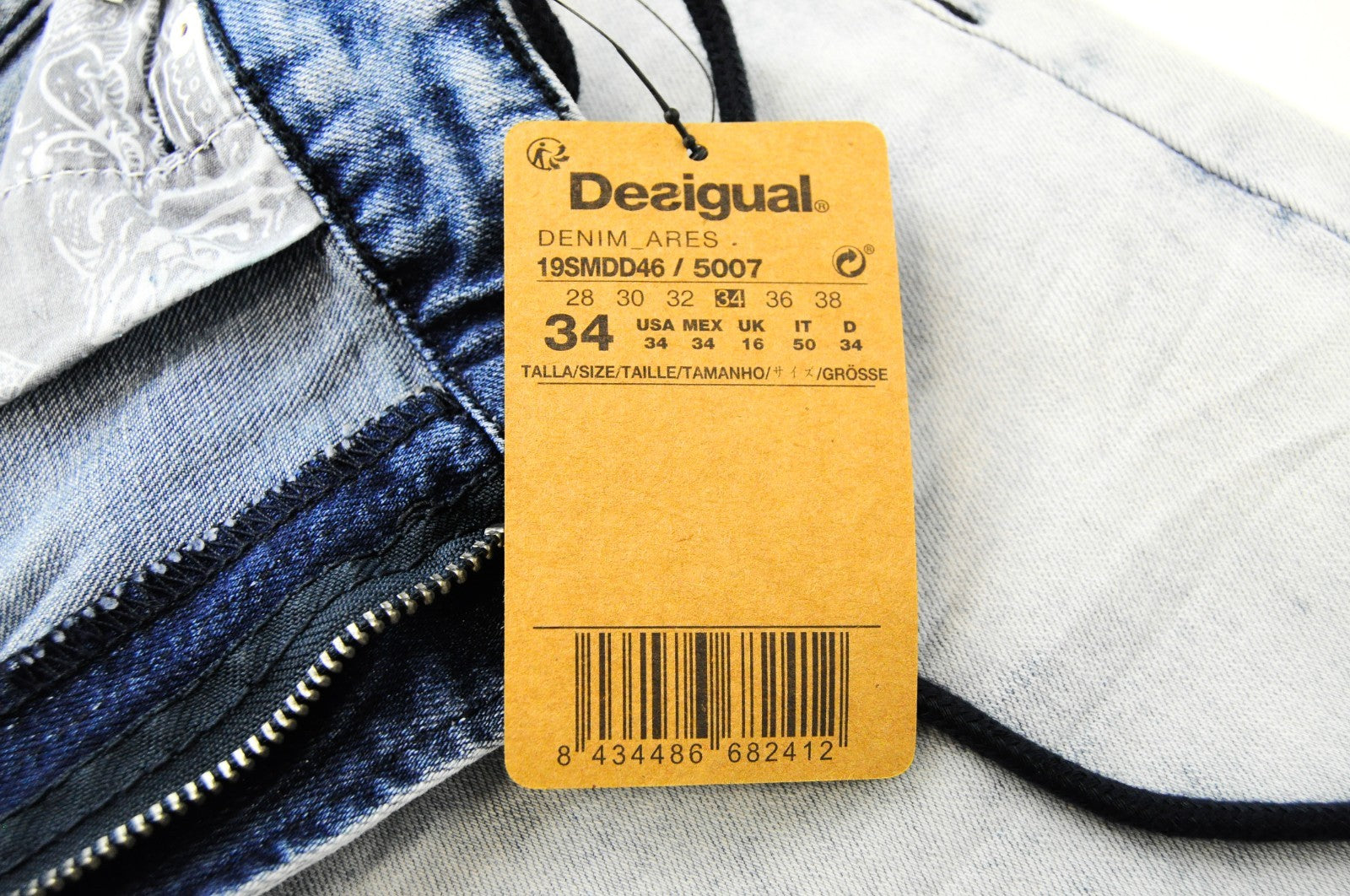 DESIGUAL Jogger Men Jeans UK16 Slim Cotton Blend Stretch Washed Light Blue