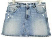 REPLAY Women Skirt W32 Blue Pure Cotton Washed Distressed Denim Mini