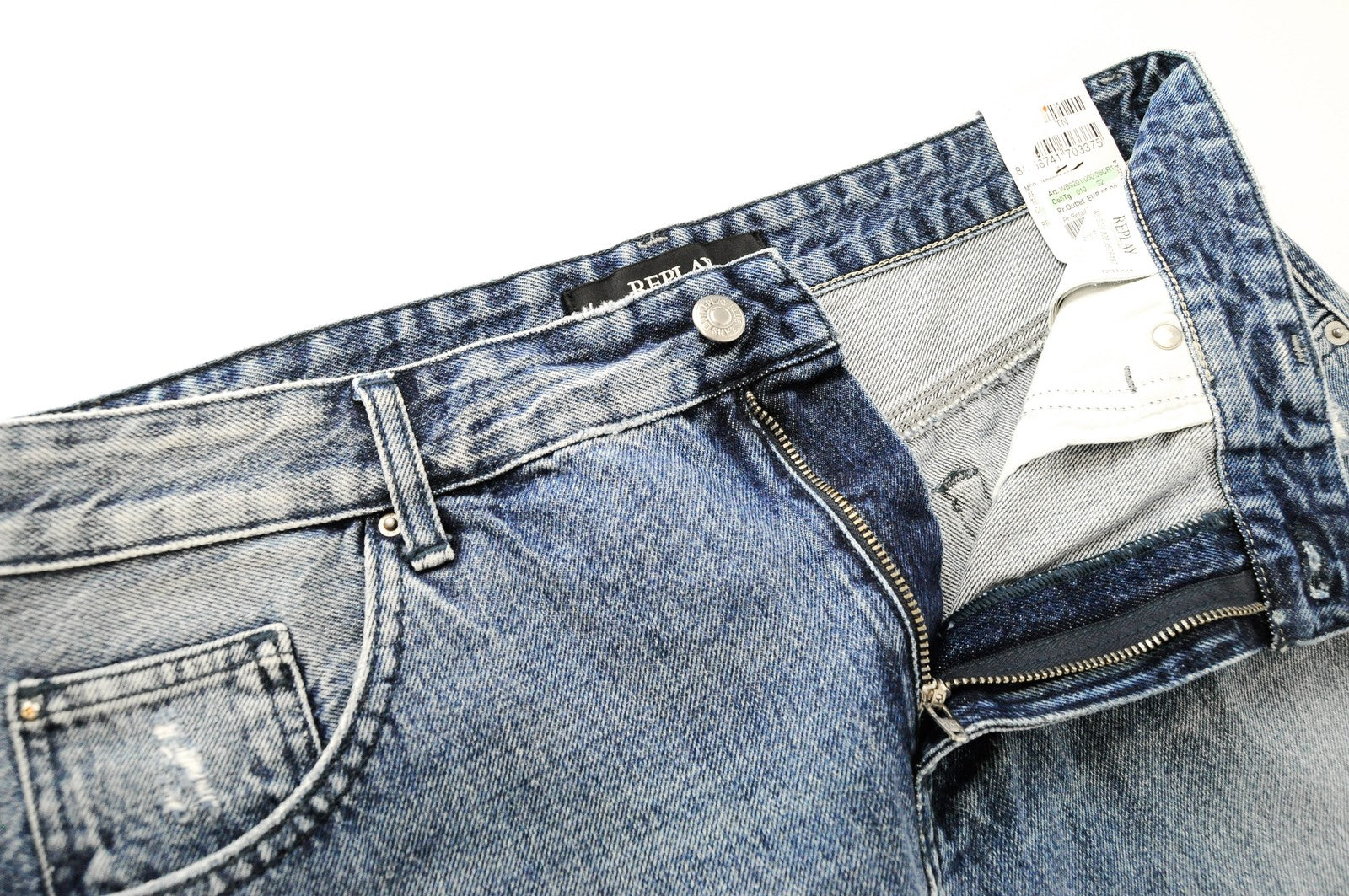 REPLAY Women Skirt W32 Blue Pure Cotton Washed Distressed Denim Mini