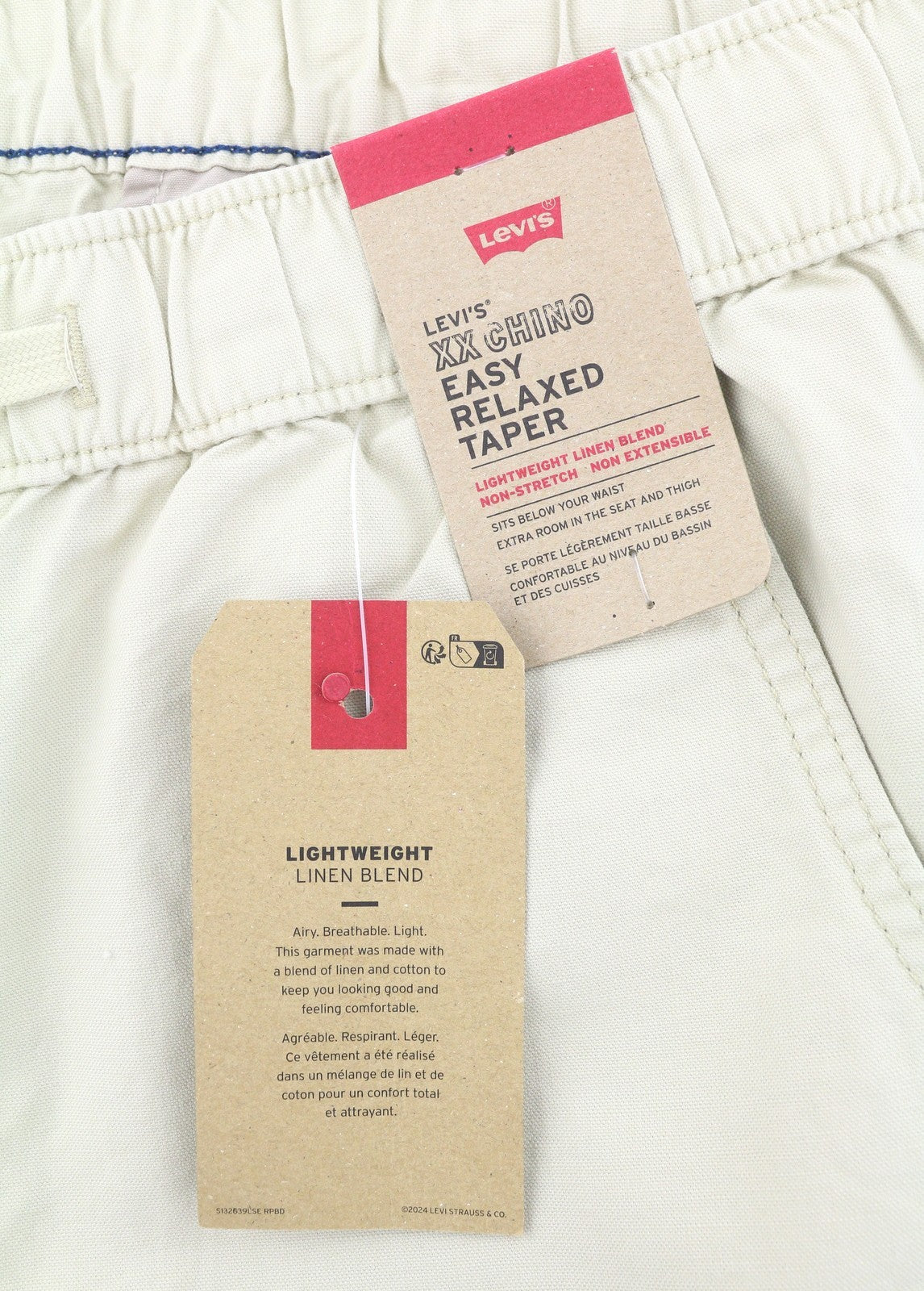 LEVI'S XX Chino Men Trousers L Beige Linen Blend Relaxed Tapered Fit Lightweight