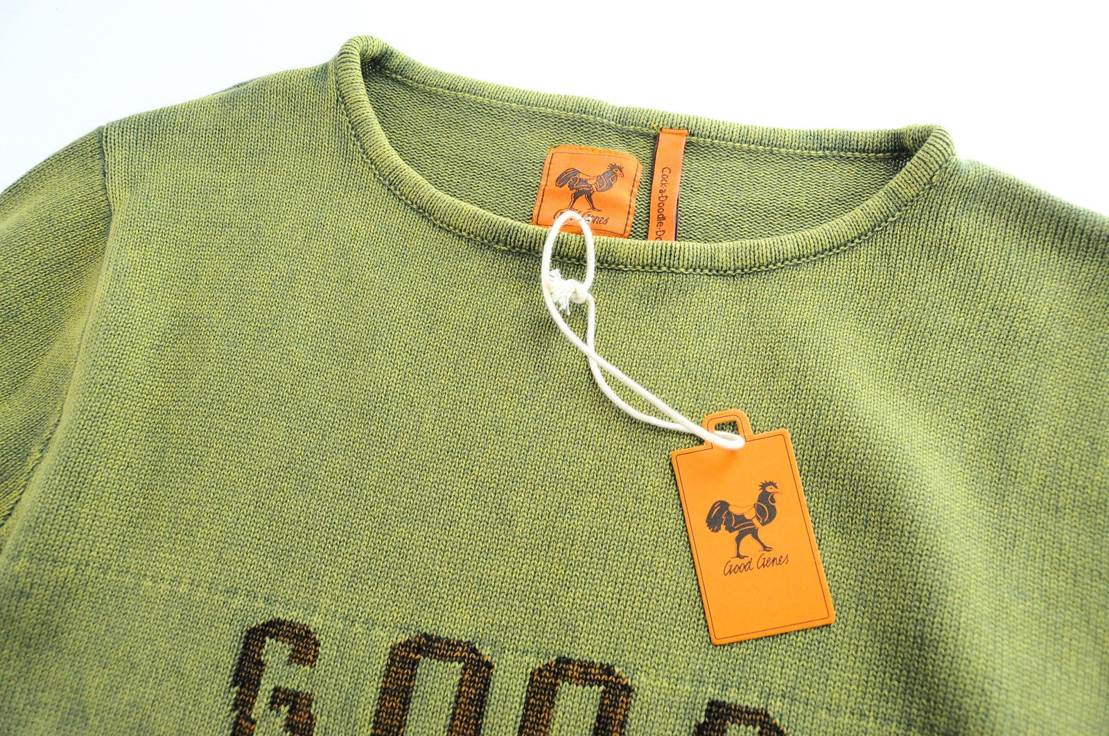 GOOD GENES Men Jumper S Green Pure Cotton Knitted Logo Long Sleeve Sweater