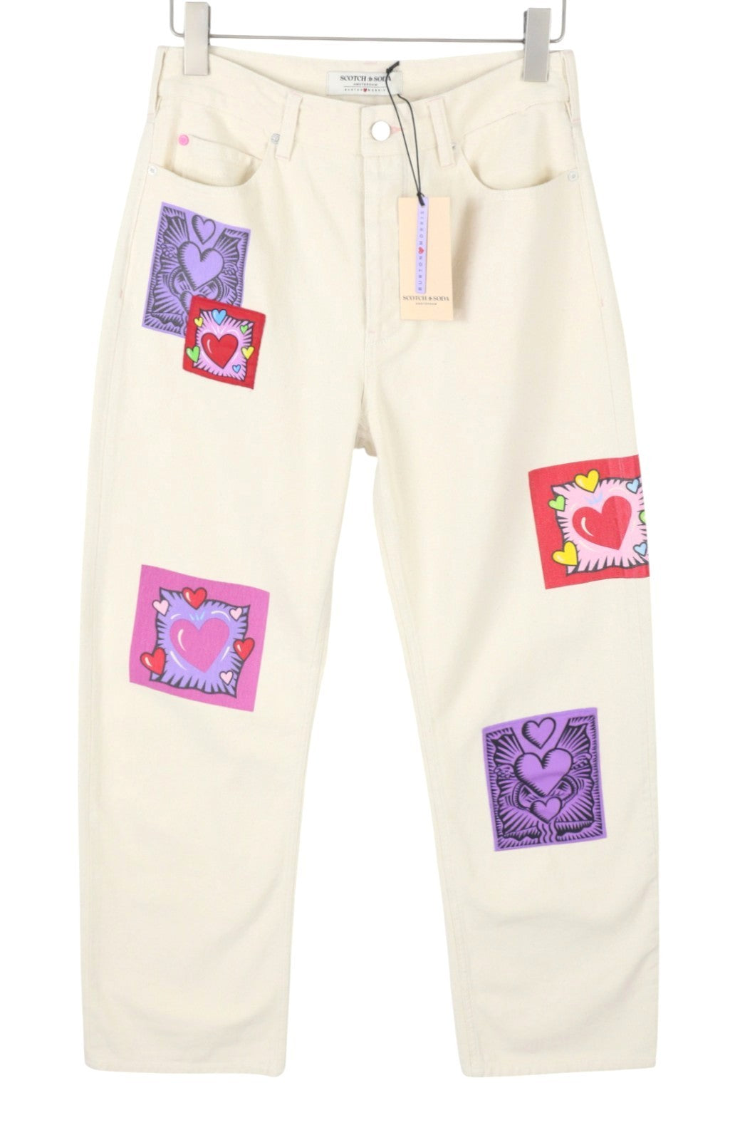SCOTCH & SODA x Burton Morris Men Jeans W29/L30 Ecru Love Print Straight Unisex