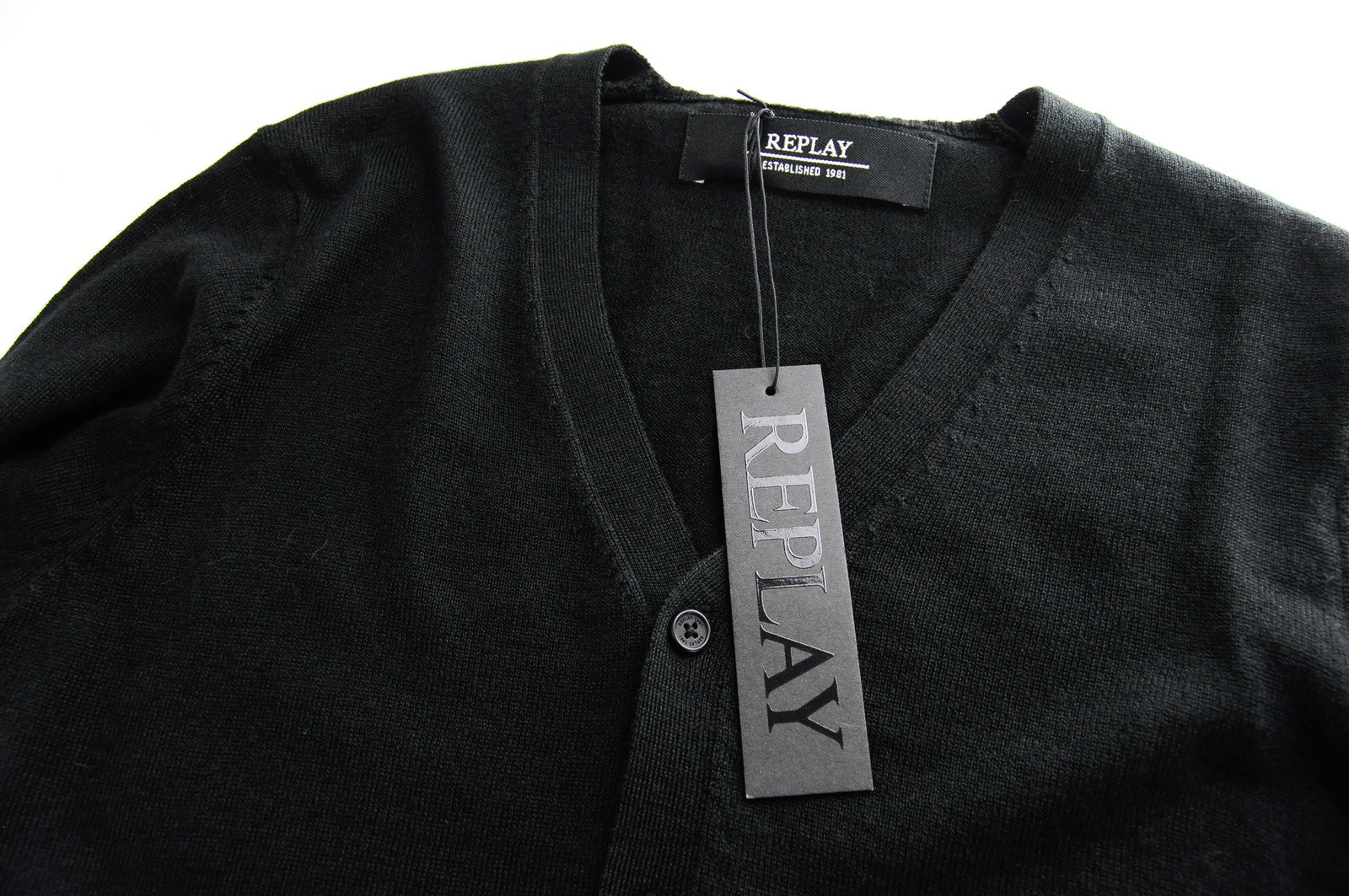 REPLAY Men Jumper M Casual Black Wool Blend Knitted Long Sleeved Cardigan