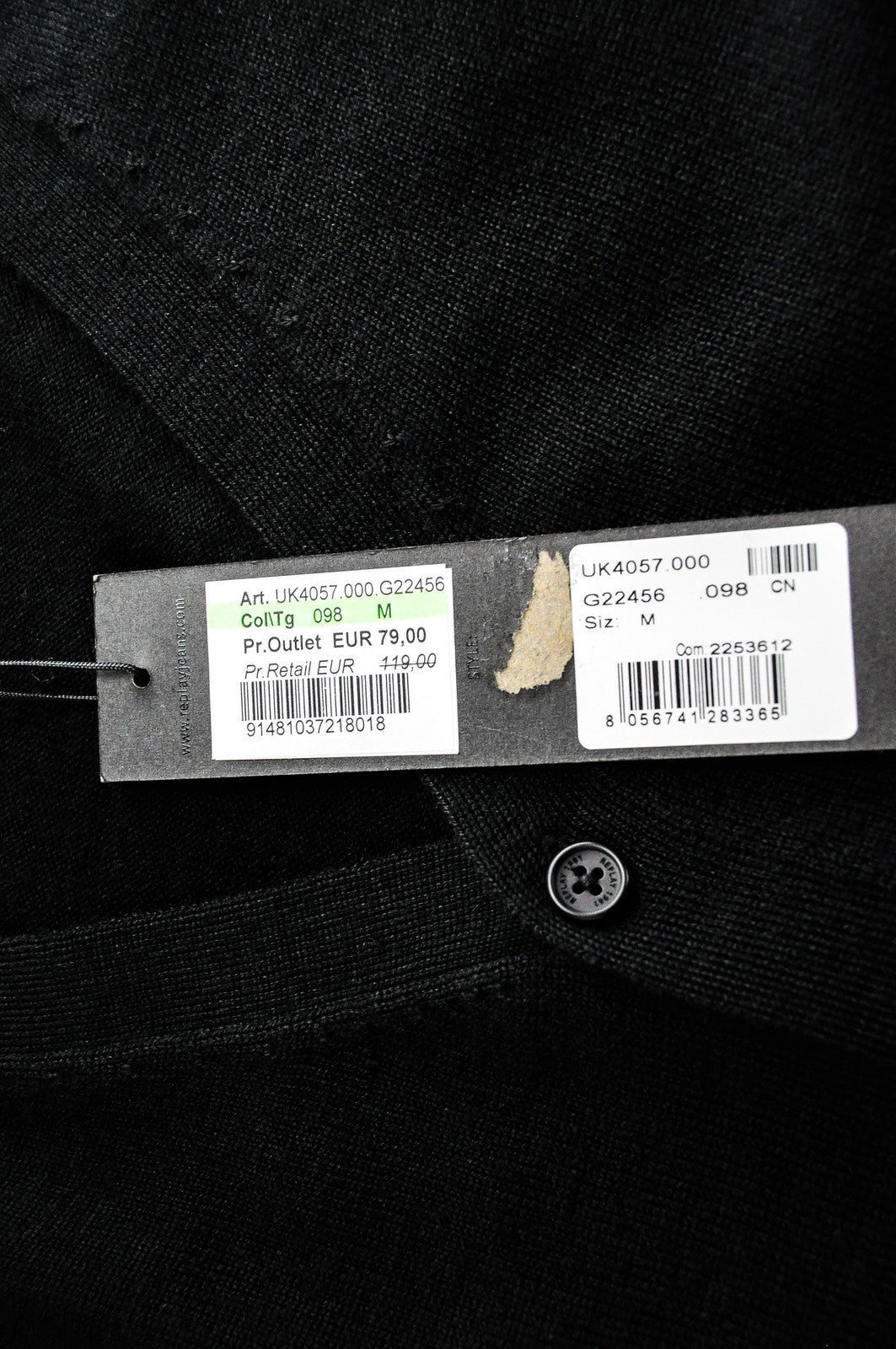 REPLAY Men Jumper M Casual Black Wool Blend Knitted Long Sleeved Cardigan