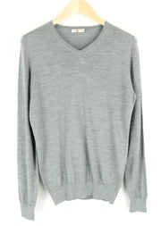 SUITSUPPLY Men Jumper S Long Sleeve Grey Merino Wool Knitted V-Neck Sweater