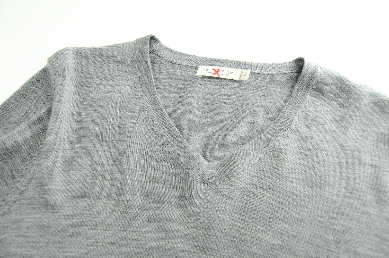 SUITSUPPLY Men Jumper S Long Sleeve Grey Merino Wool Knitted V-Neck Sweater