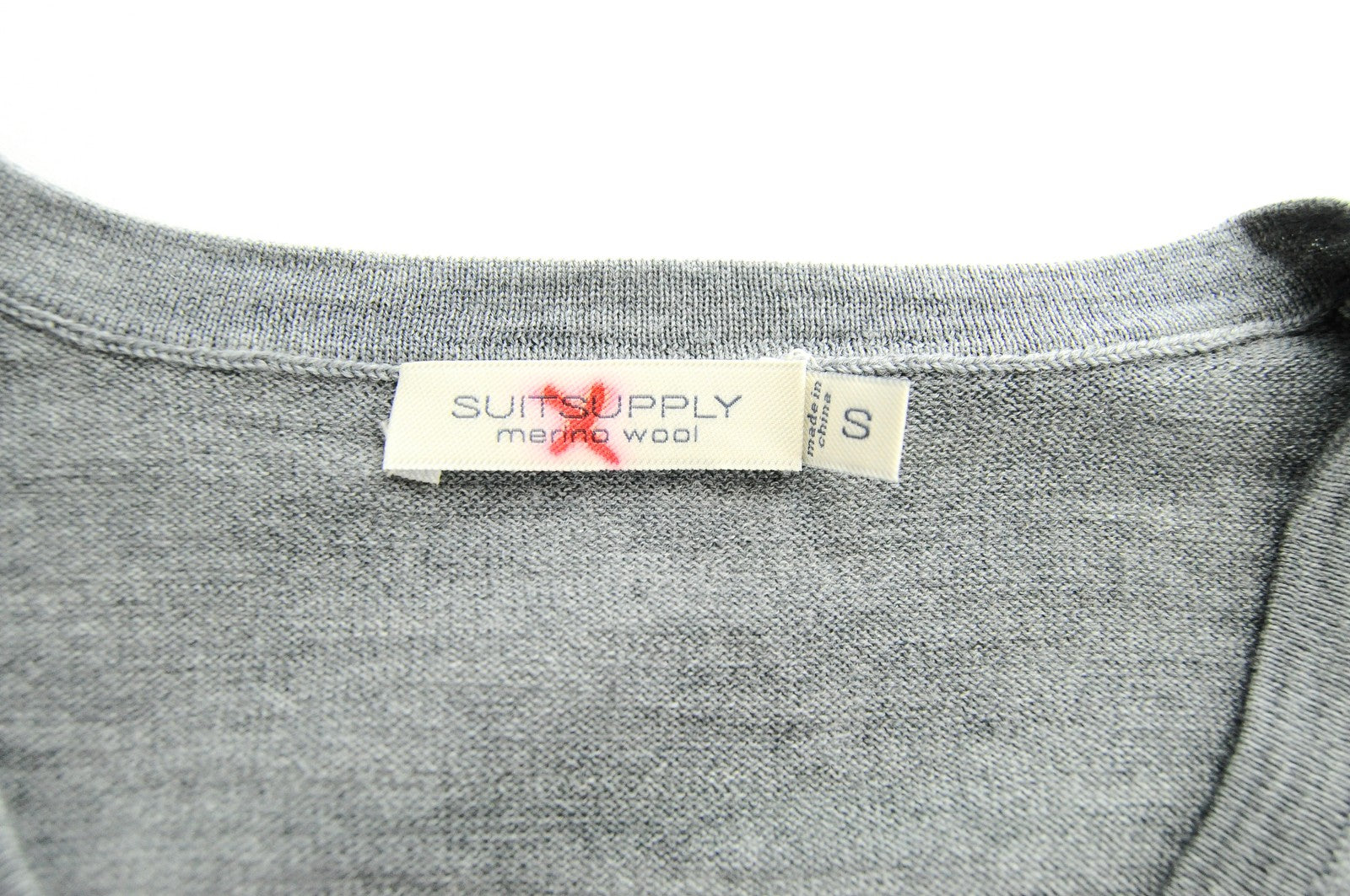 SUITSUPPLY Men Jumper S Long Sleeve Grey Merino Wool Knitted V-Neck Sweater