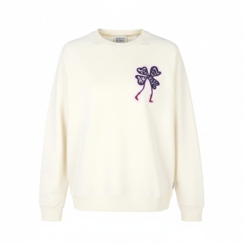SCOTCH & SODA Men Sweatshirt M Off White Crew Neck Leaf Print Pull On