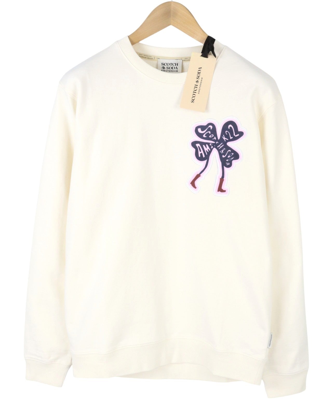 SCOTCH & SODA Men Sweatshirt M Off White Crew Neck Leaf Print Pull On