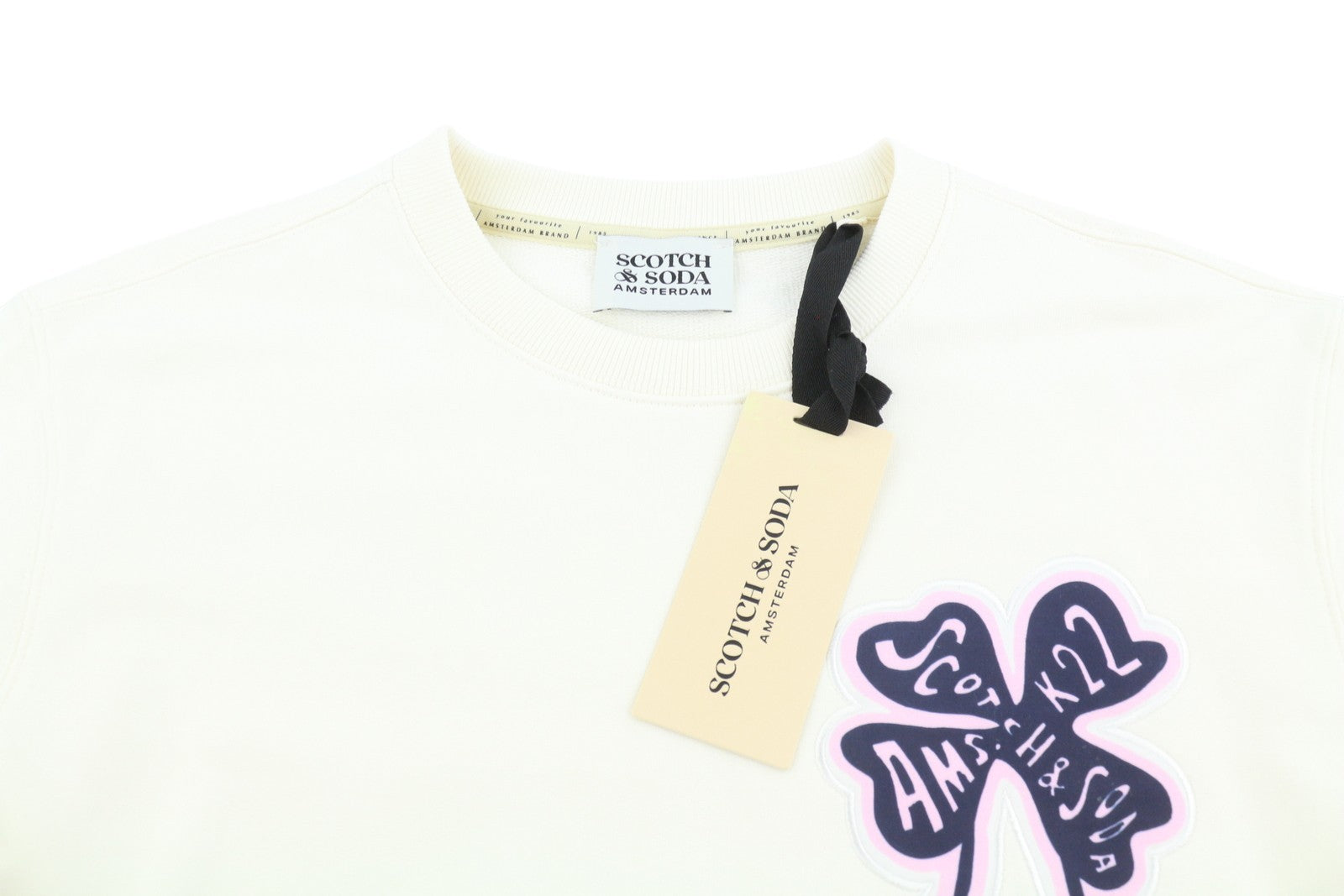 SCOTCH & SODA Men Sweatshirt M Off White Crew Neck Leaf Print Pull On