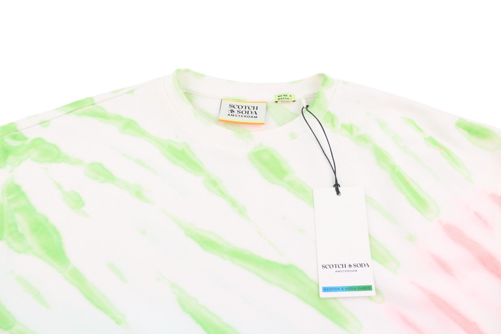 SCOTCH & SODA Men Sweatshirt L White Tie Dye Patterned Crew Neck Pull On