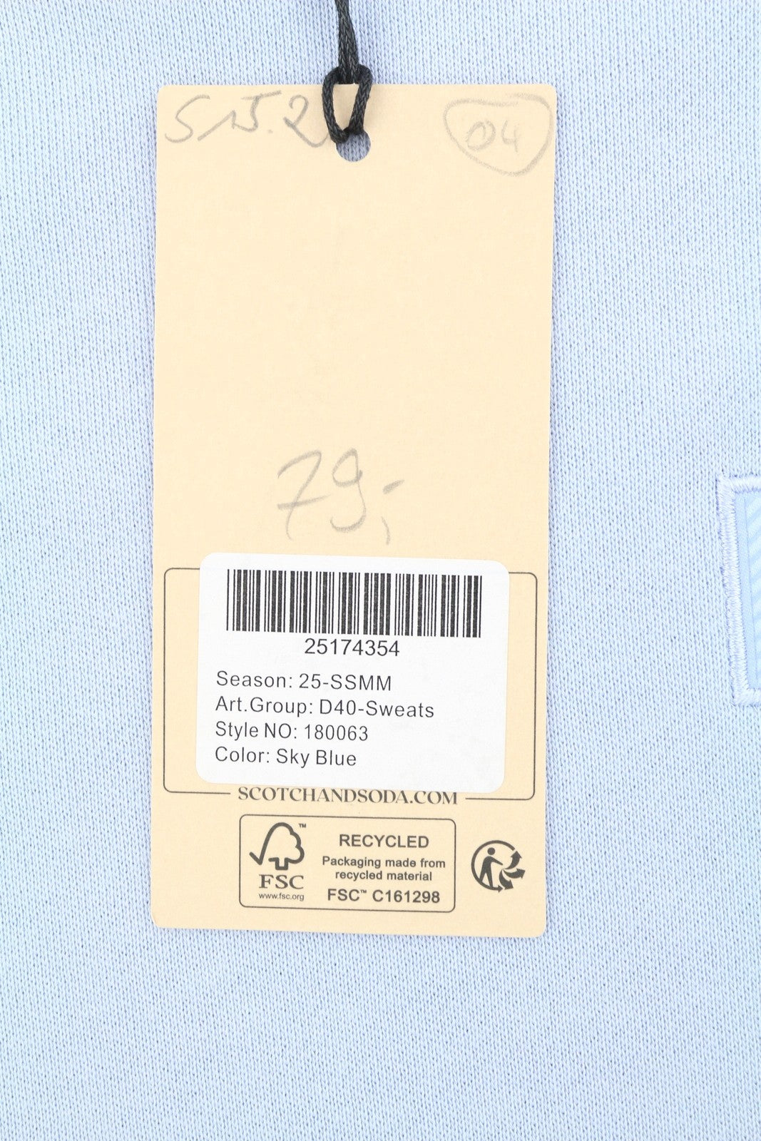 SCOTCH & SODA Men Sweatshirt L Light Blue Crew Neck Long Sleeve Pull On