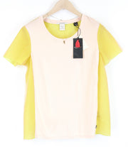 MAISON SCOTCH Women T-Shirt M Yellow Beige Short Sleeved Round Neck Summer