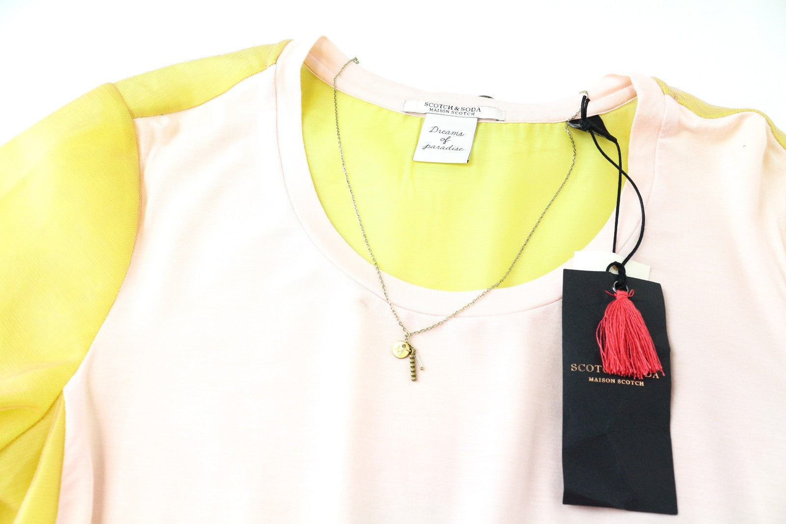 MAISON SCOTCH Women T-Shirt M Yellow Beige Short Sleeved Round Neck Summer