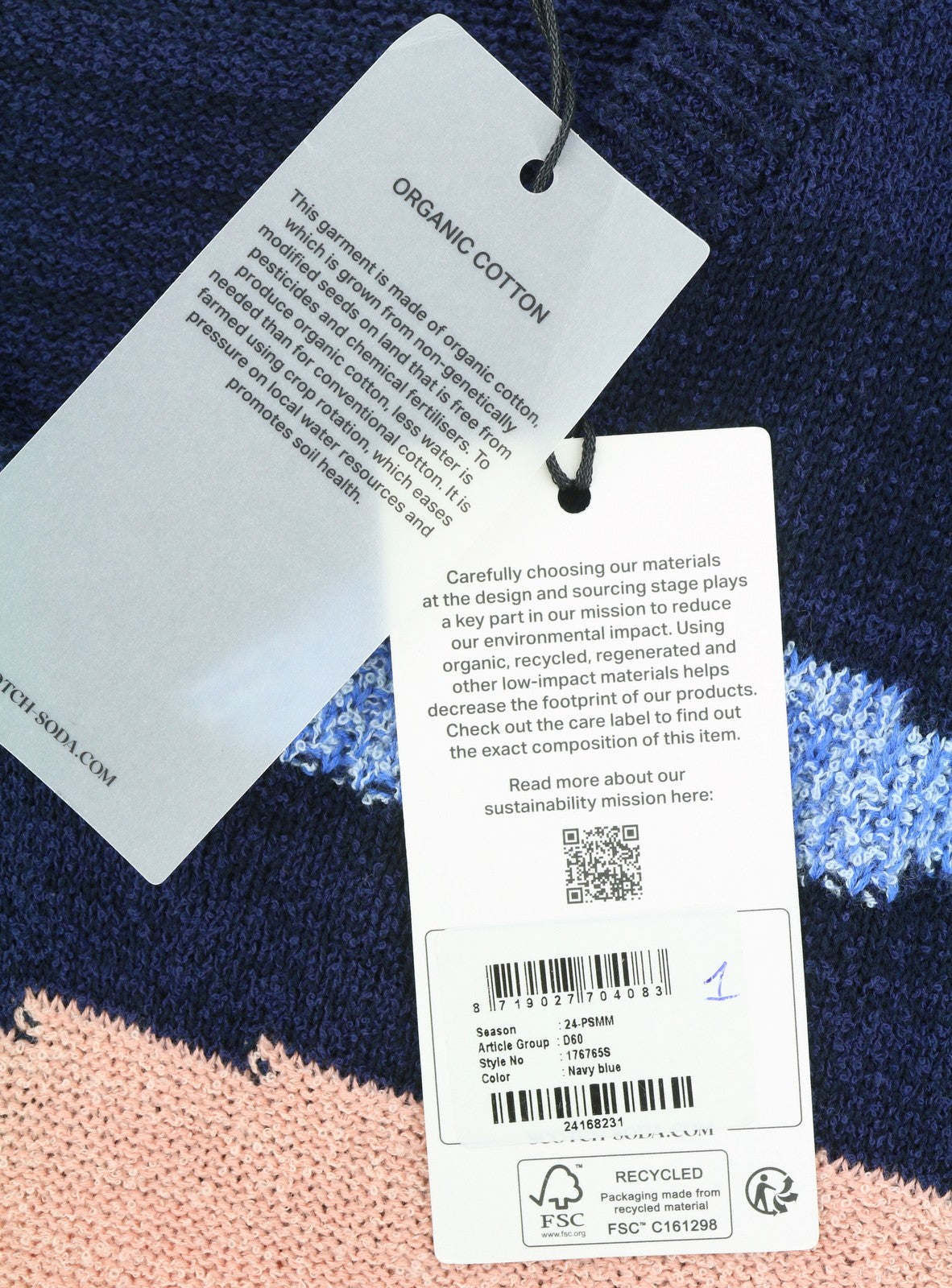 SCOTCH & SODA Men Jumper L Dark Blue Patterned Tight Knit V-Neck Pull On