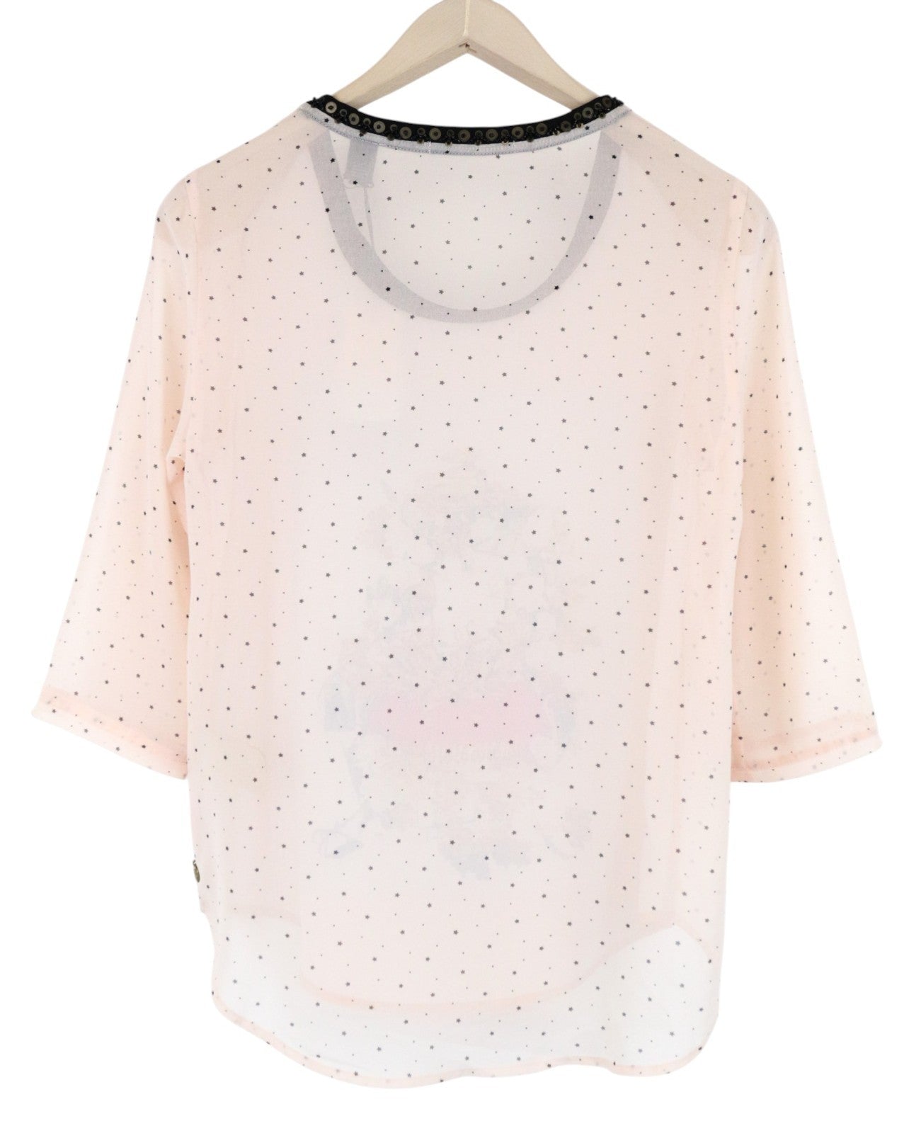 MAISON SCOTCH Women T-Shirt S Light Pink Star Pattern Logo Print Lightweight
