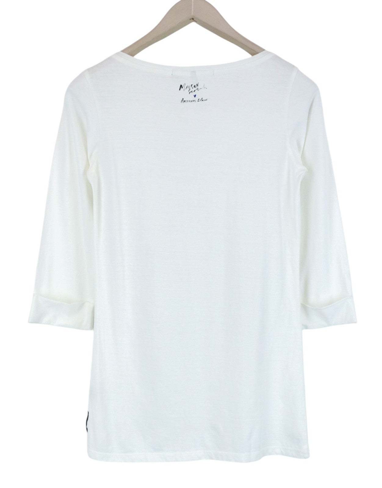 MAISON SCOTCH Women T-Shirt ~XS White 3/4 Sleeve Lion Print Casual Pull On