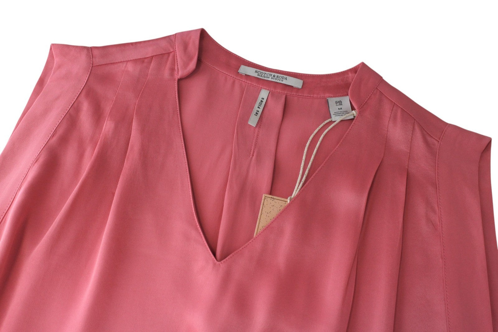 MAISON SCOTCH Women Blouse M Pink Sleeveless V-Neck Pleated Lightweight Formal
