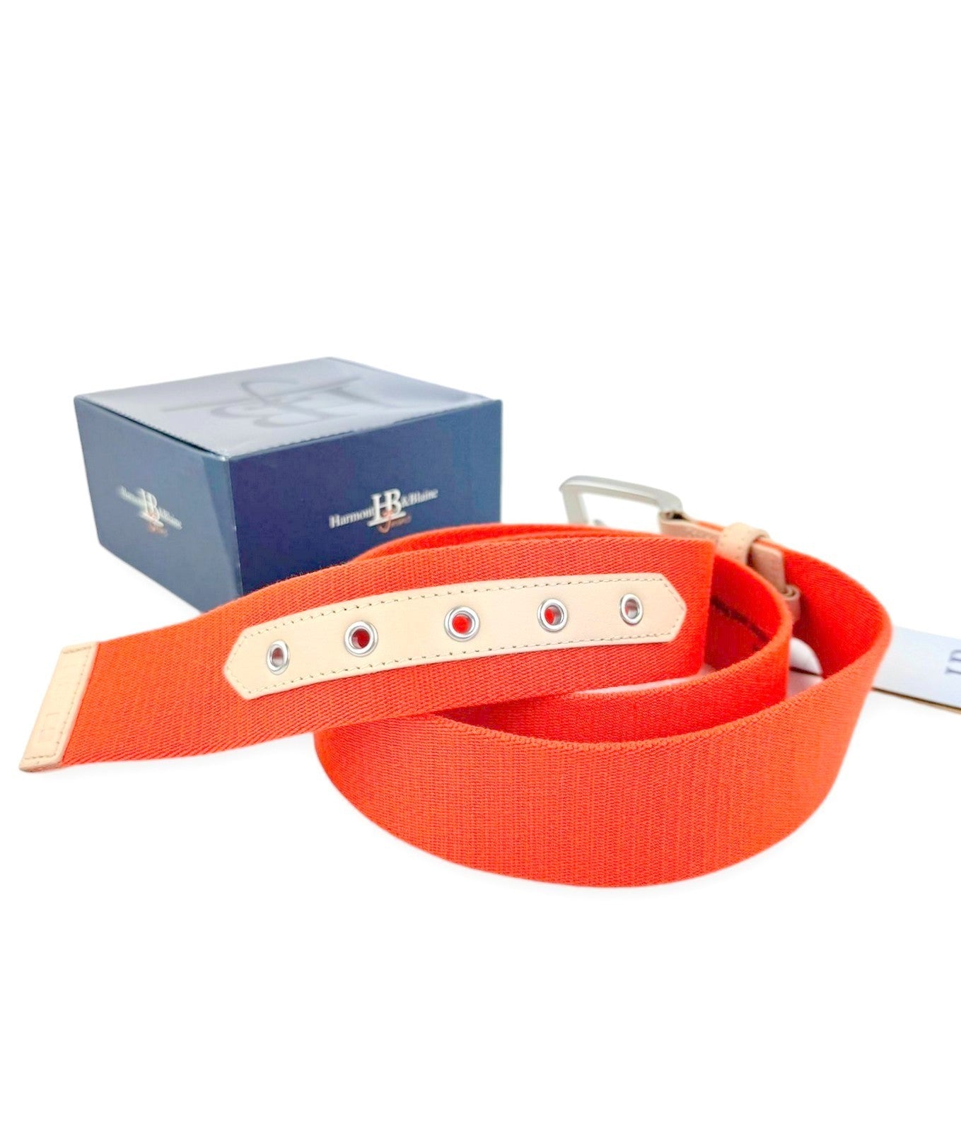 HARMONT & BLAINE Men Belt 105 cm Orange Beige Leather Detailed Squared-End