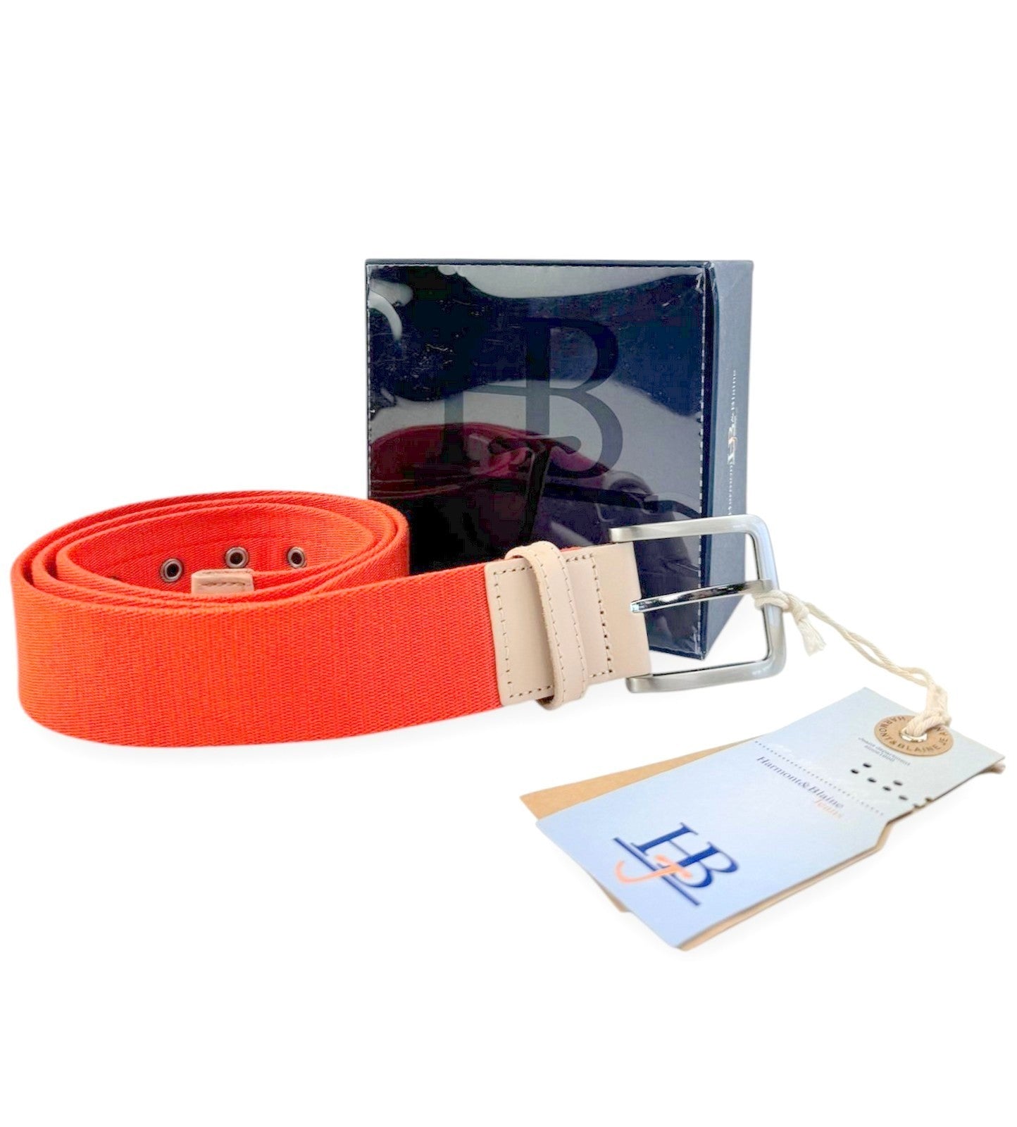 HARMONT & BLAINE Men Belt 105 cm Orange Beige Leather Detailed Squared-End