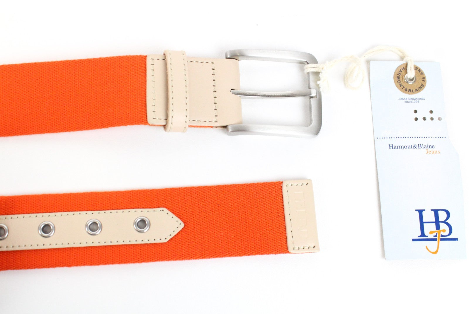 HARMONT & BLAINE Men Belt 105 cm Orange Beige Leather Detailed Squared-End