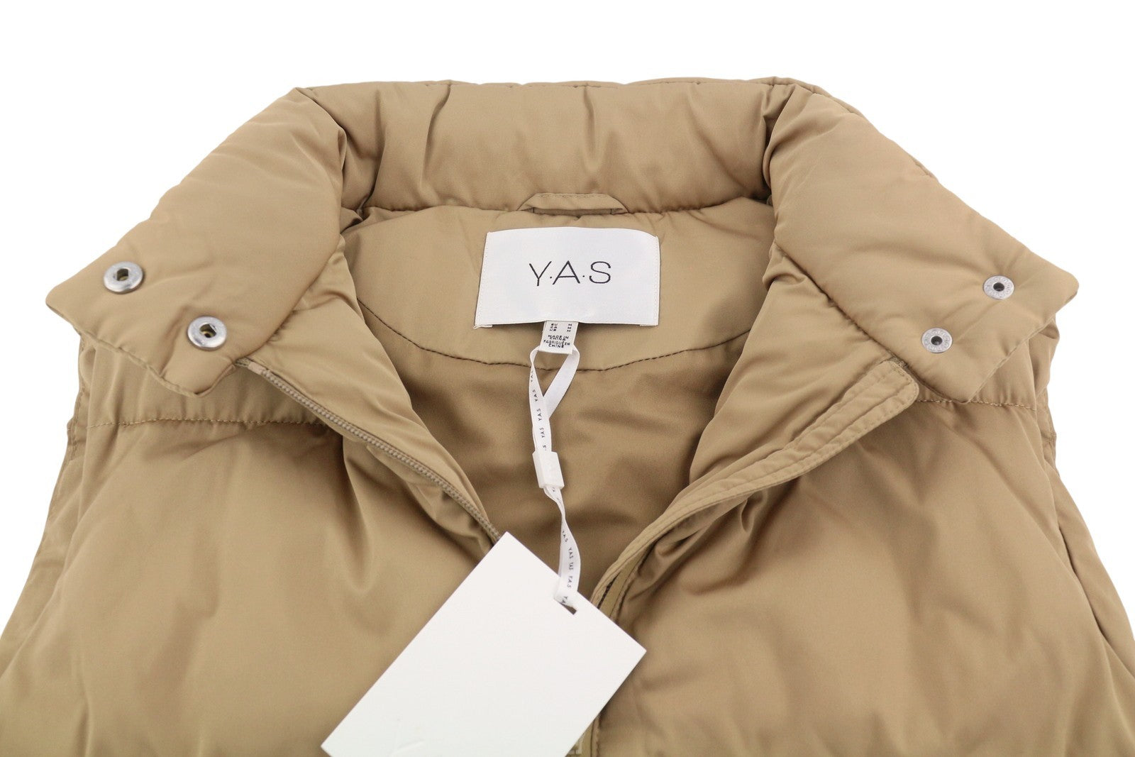 YAS Roberta Padded Women Waistcoat M Brown Quilted High Neck Zip Vest