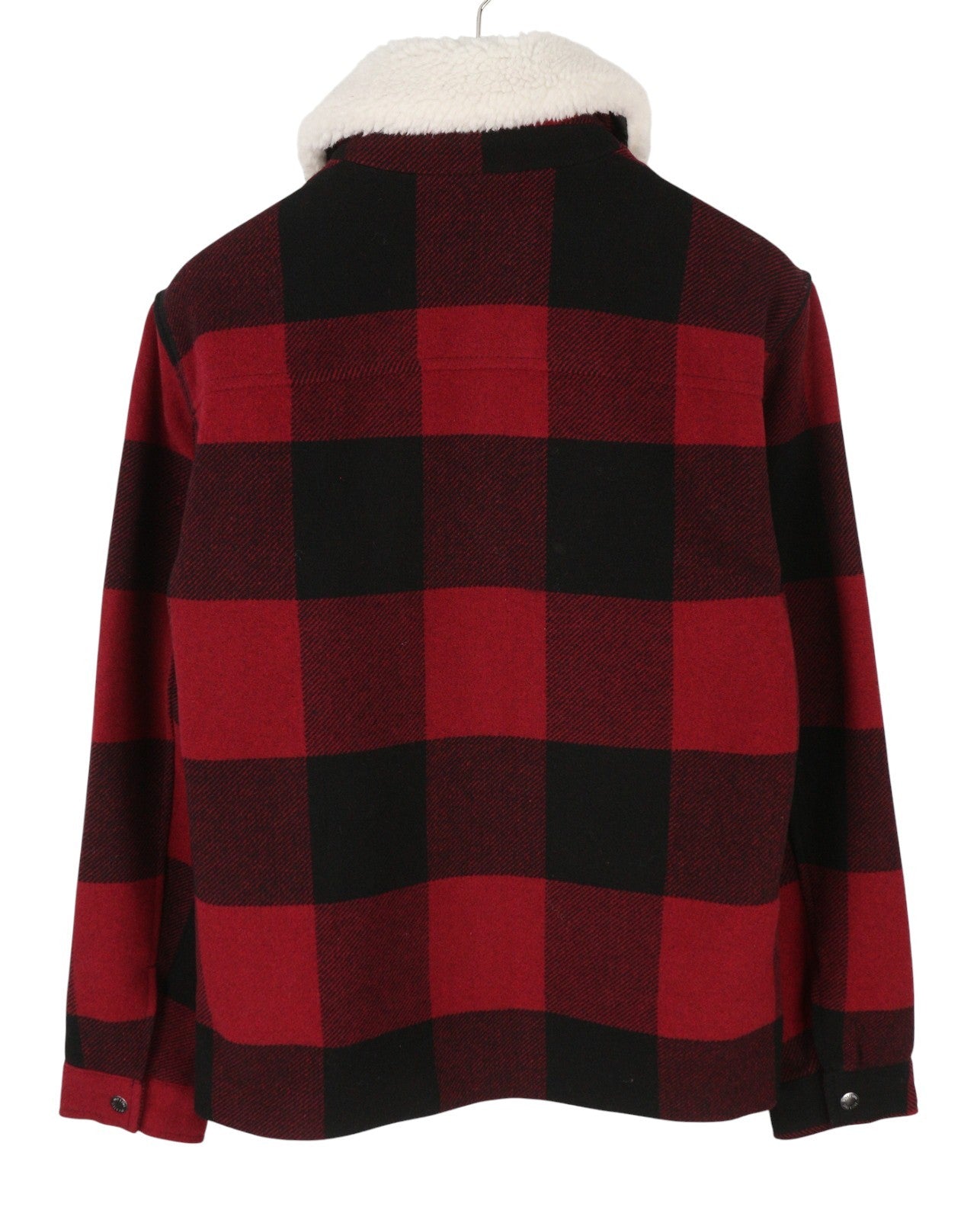 ONLY & SONS Ron Check Men Coat S Red Plaid Wool Blend Sherpa Neck Zip Jacket