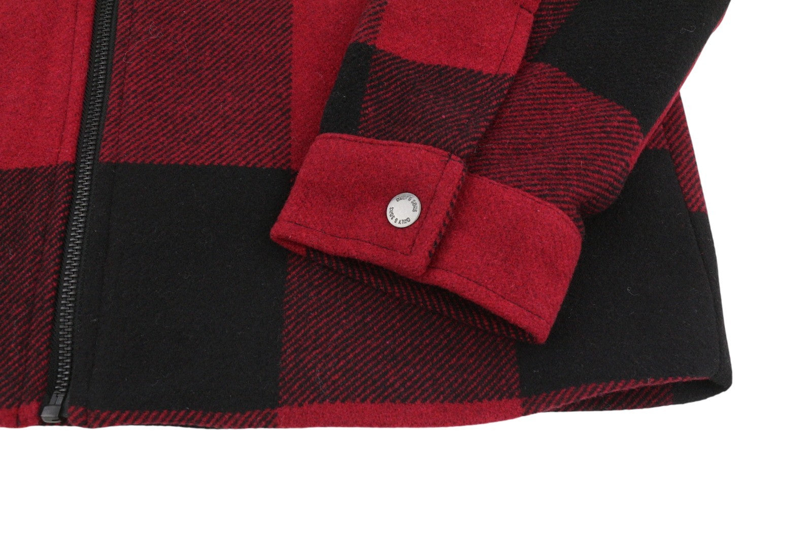 ONLY & SONS Ron Check Men Coat S Red Plaid Wool Blend Sherpa Neck Zip Jacket