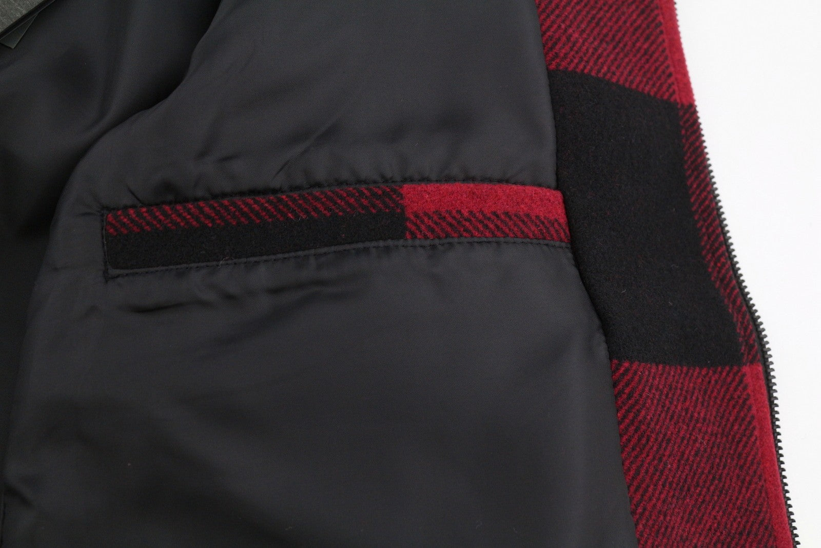 ONLY & SONS Ron Check Men Coat S Red Plaid Wool Blend Sherpa Neck Zip Jacket