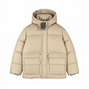 PIECES Louie Short Puffer Women Jacket XS Silver Mink Quilted Hooded Zip Coat