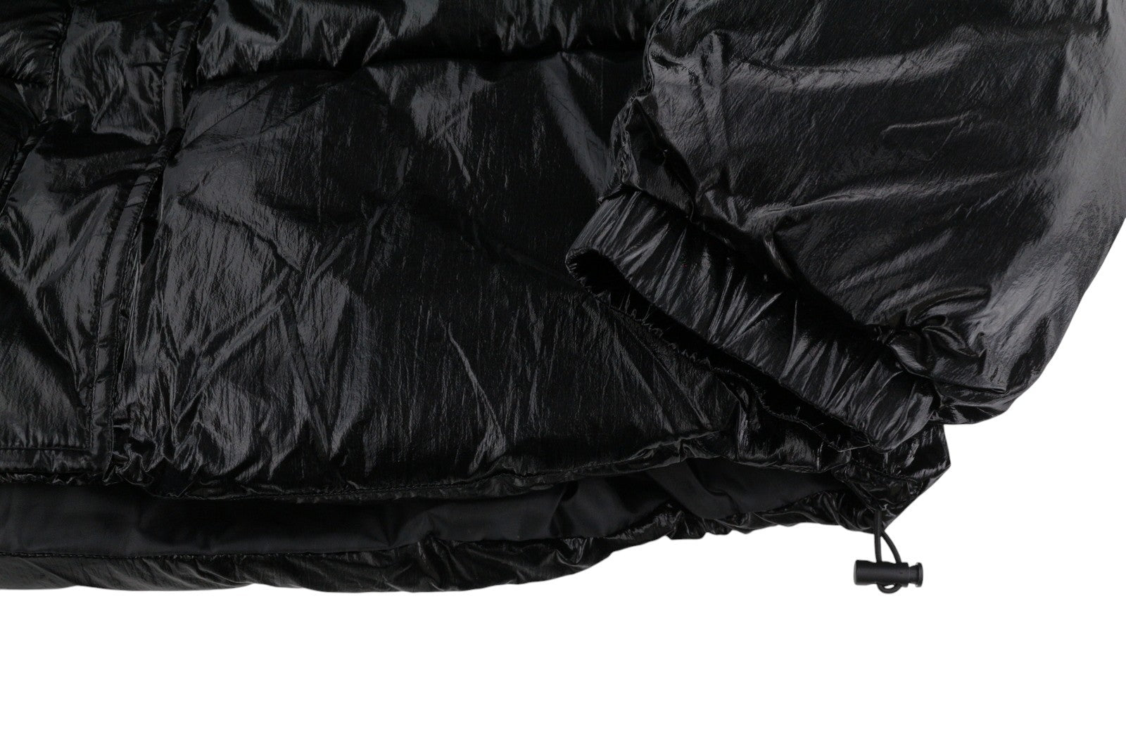 RESPECT Cropped Metallic Puffer Women Jacket L Black Hooded Quilted Zip Coat