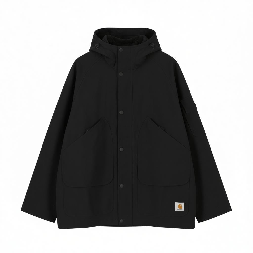 Carhartt Clarton Men Jacket XL Black Lightweight Hooded Full Zip Coat