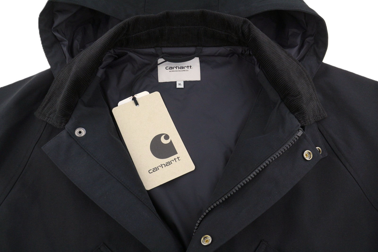 Carhartt Clarton Men Jacket XL Black Lightweight Hooded Full Zip Coat