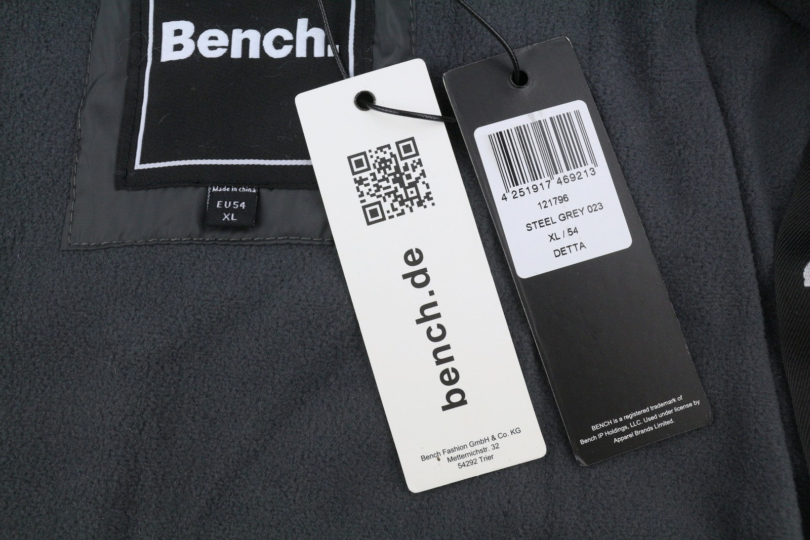 BENCH Detta Men Jacket XL Grey Quilted Hooded Zip Sherpa Lined Coat