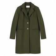 VILA Jully Women Coat EU36 Green Notch Lapel Button Closure Mid Length