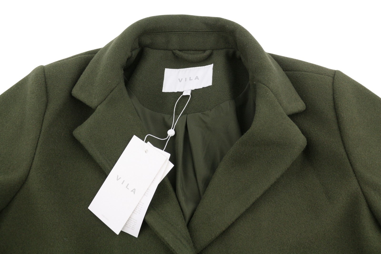 VILA Jully Women Coat EU36 Green Notch Lapel Button Closure Mid Length