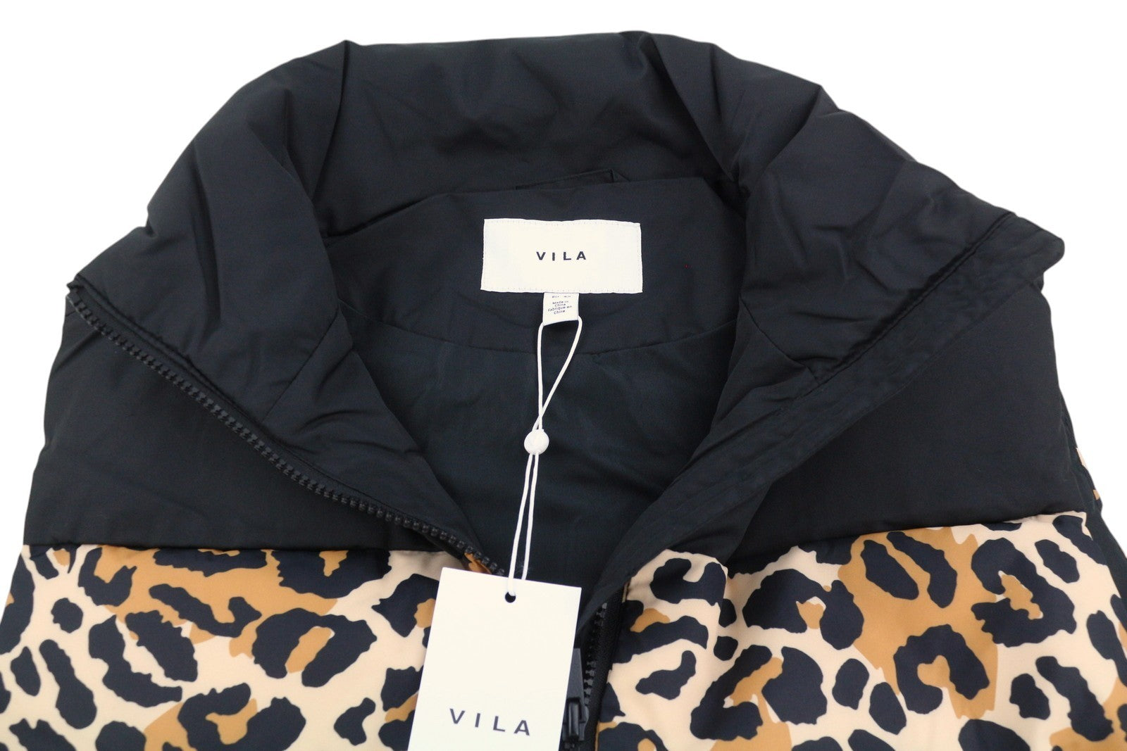 VILA Maja High Neck Women Waistcoat EU40 Black Leopard Quilted Padded Vest