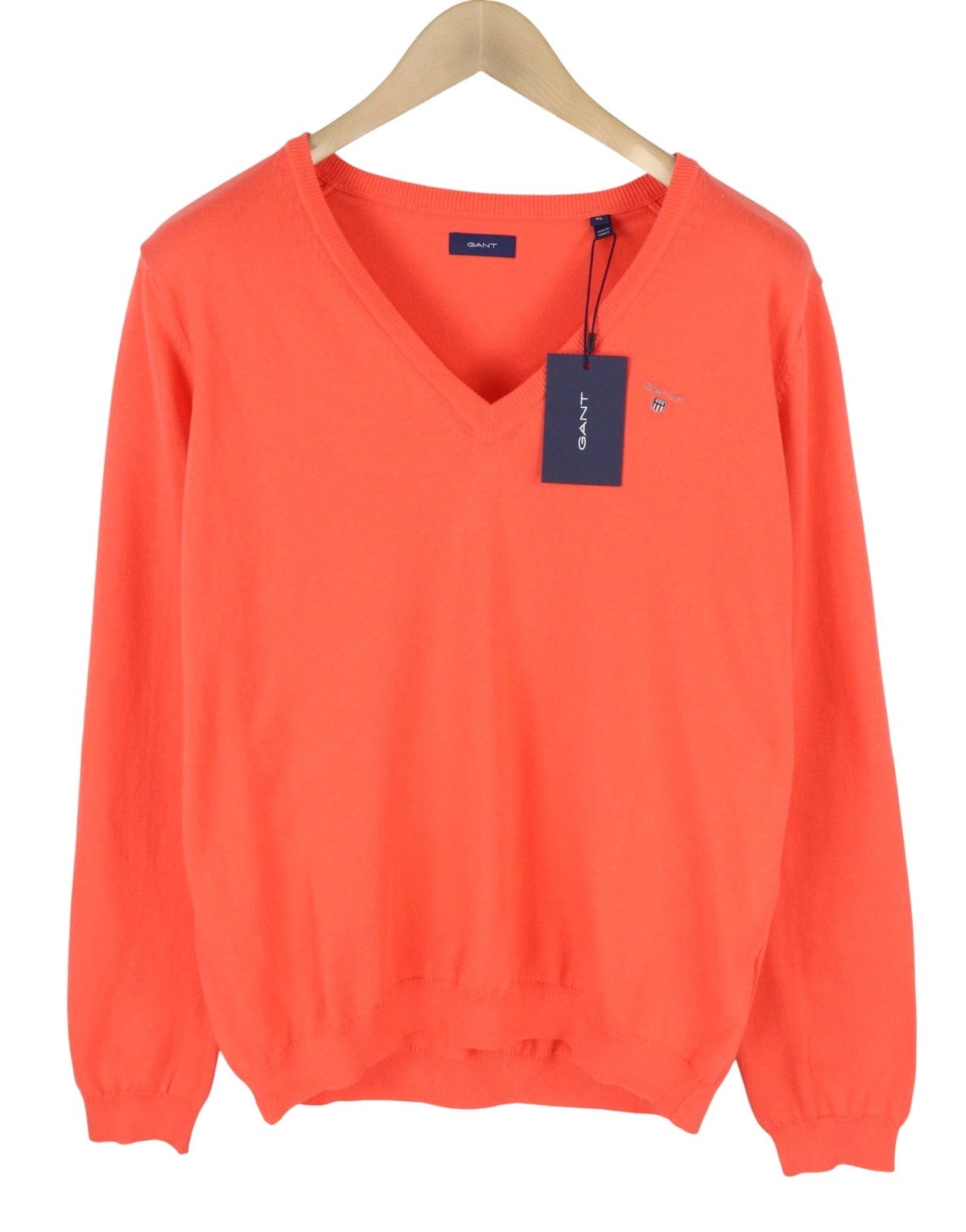 GANT Cotton V Neck Women Jumper XL Strong Coral Tight Knit Pull On