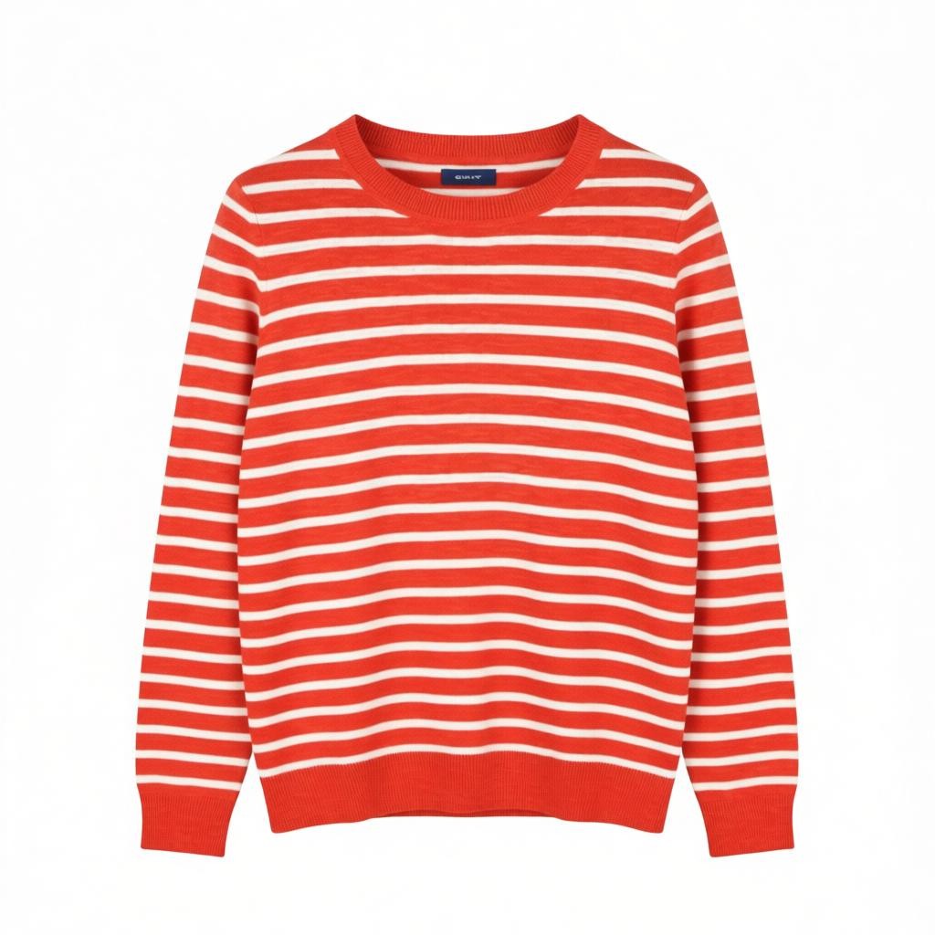 GANT Breton Stripe Crew Women Jumper XS Blood Orange Linen Blend Knit